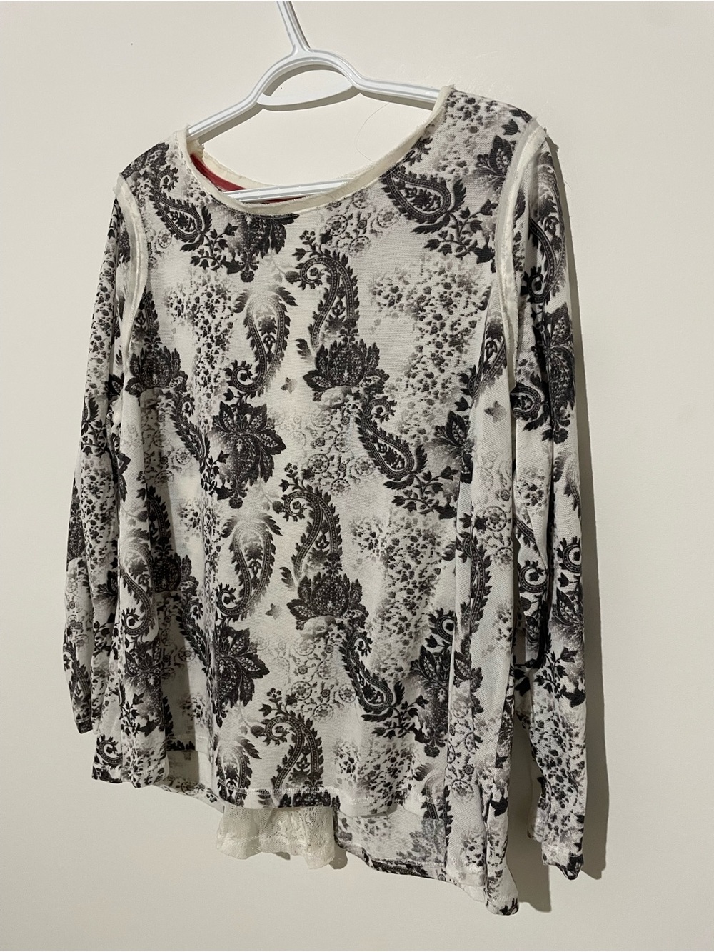 Rewind White Long Sleeve Paisley Print Top